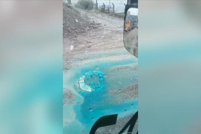 Rögardan mavi renkli su taştı, inceleme başlatıldı