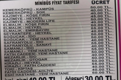 YALOVA’DA MİNİBÜS FİYATLARI GÜNCELLENDİ