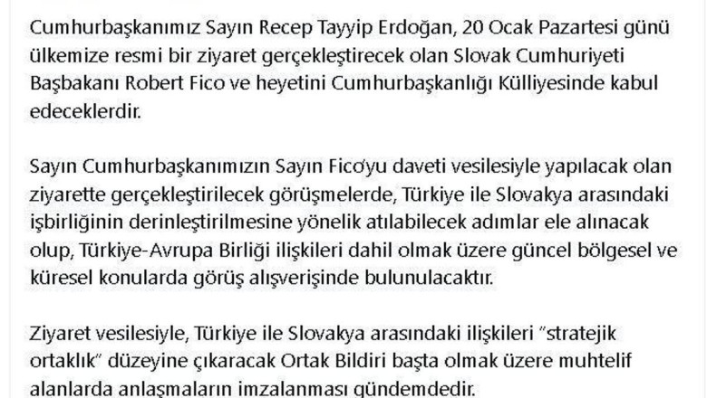 Cumhurbaşkanı Erdoğan, Slovak Cumhuriyeti Başbakanı Fico’yu kabul edecek