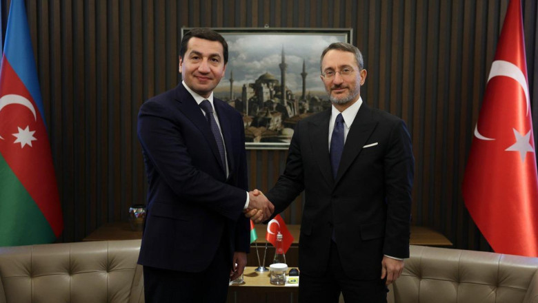 Fahrettin Altun, Azerbaycan Cumhurbaşkanı Yardımcısı Hacıyev ile bir araya geldi